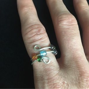 Colorful Beaded Silver Tone Fidget Ring